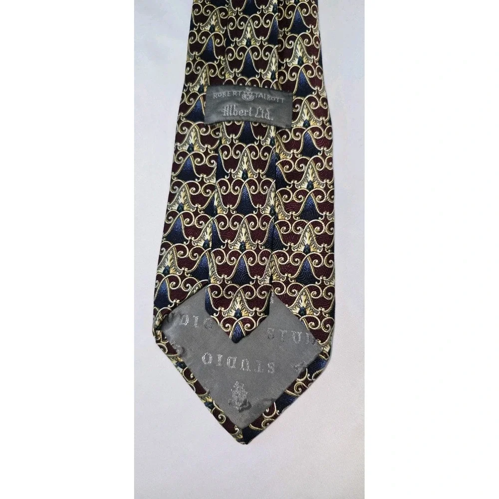Robert Talbott Albert Ltd Studio Silk Tie Burgundy‎ Navy Gold Scroll Geometric